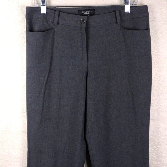 Talbots Signature Gray Mid Rise Flat Front Straight Leg Casual Trouser Pant - Picture 2 of 12